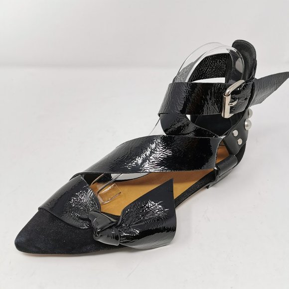 Isabel Marant Lindon Point Toe Patent Leather and Suede Flats - Picture 1 of 12